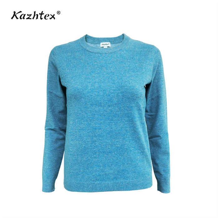 秋冬新款女士銀纖維抗菌針織衫套頭圓領(lǐng)長(zhǎng)袖防靜電打底衫藍(lán)色